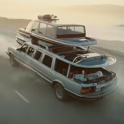 the van drives along the road as fog covers the landscape