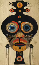 a painting of a face that has some sort of circles around it