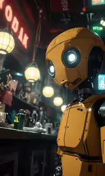a robot is in a room with many lights
