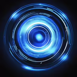 the inside of a blue circular camera lens