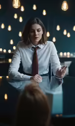 a person sitting at a table and looking up at the ceiling