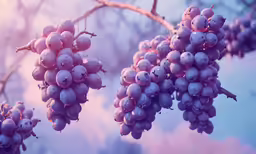 bunches of grapes hanging off of the branches