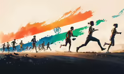 a marathon with many running people painted on to the flag
