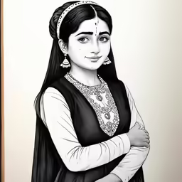 a drawing of a woman wearing indian clothes