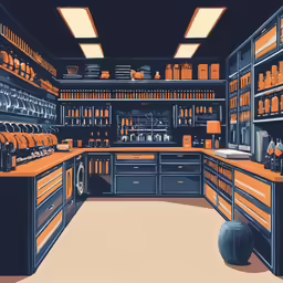 the image shows a room that has some shelves on each side