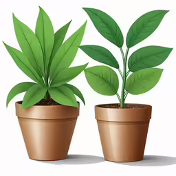 two pots with green leaves and dirt
