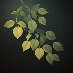 a green branch with yellow leaves is hanging on a wall