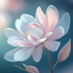 the bloom of a pink and blue lotus on a stalk