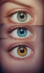 two different types of eyes, one in brown and one blue