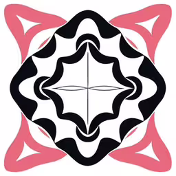 a stylized pattern with different colors,a stylized geometric design consisting of black and pink shapes