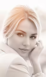 a woman poses for a photo in a white outfit