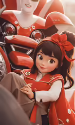 an animation girl is sitting on a motorcycle