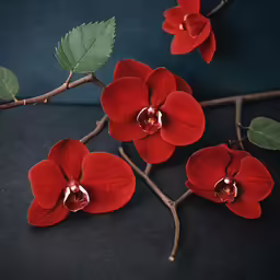 three red flowers sitting on top of a table