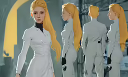 a computer generated illustration of two young women in uniform
