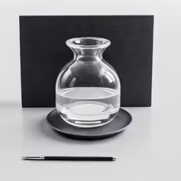 there is a vase with liquid inside on the tray