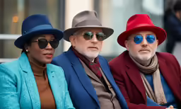 three people in hats sitting side by side
