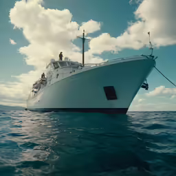 a large white boat floating in a body of water