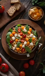 a plate full of various vegetables and bread