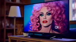 a television with a picture of a woman on the screen,a tv screen with a woman