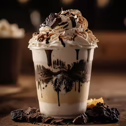 a creamy chocolate iced latte sits in the sun
