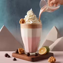 someone pouring milk into a drink on top of chocolate chip cookies