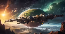 there is a strange looking spaceship in the air