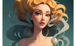 a woman is wearing a long flowing wig
