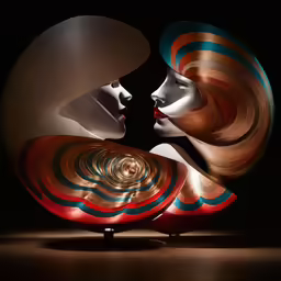 an artistic sculpture that looks like two faces next to each other