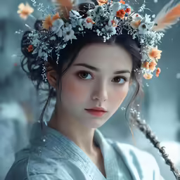 a woman with flowers in her hair