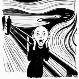an art drawing with a screaming painting on it