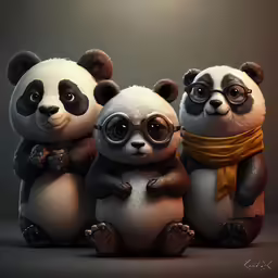 three very cute pandas with big eyes