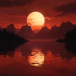 the sun rises over the mountains with the red sky