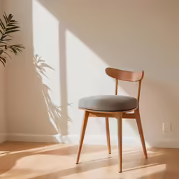 a chair in front of a plant on a hard wood floor