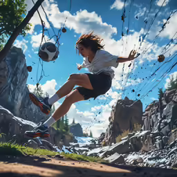 a young person kicking around a soccer ball