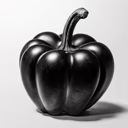a metal figurine of an eggplant on a white surface