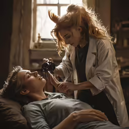 a woman is touching the shoulder of a woman