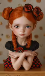 an image of a doll with red hair wearing a dress