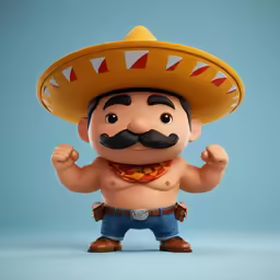 a 3d character in a sombrero and holding a cupcake