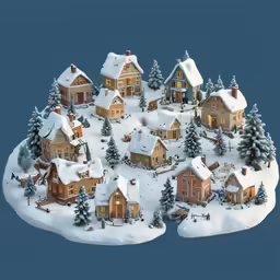a model village made out of snow and trees