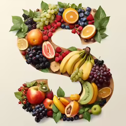 an letter made out of fruit