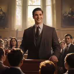 a man is smiling in the courtroom