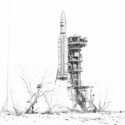 a rocket that is on the ground and has no wheels
