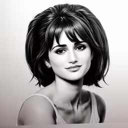 a black and white photo of a woman with bangs