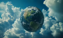 an earth - like object flying through the clouds above
