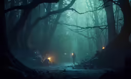 man in green forest with candle light