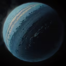 a blue planet is in space with a light reflection