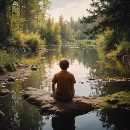 the young man is practicing yoga by the water