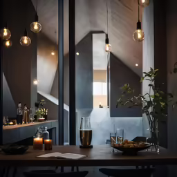 there are lit candles on the table with wine