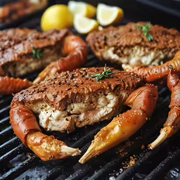 there are crabs cooking on the grill together