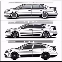 three drawings of cars side by side,a car that is drawings of three different lines